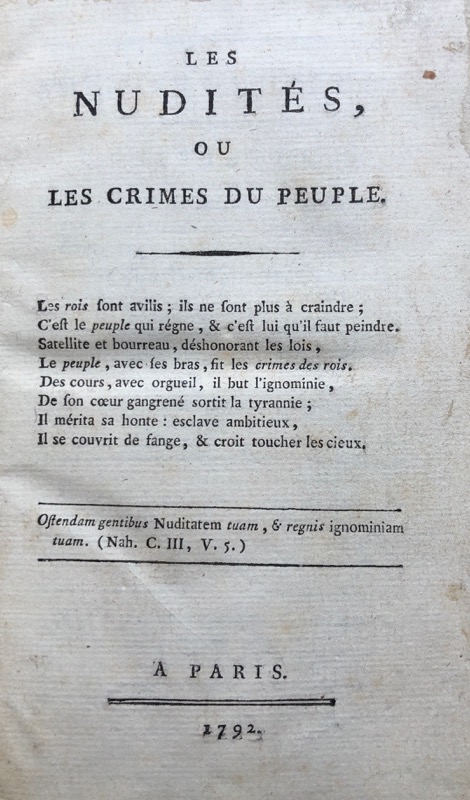 CHASSAIGNON (Jean-Marie). Les Nudités, ou les Crimes du peuple.