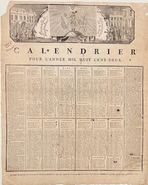 Calendrier pour l&rsquo;année mil huit cent-deux. - Bonnefoi Livres Anciens