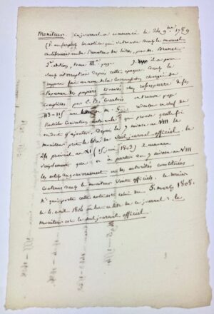 DESCHIENS (François-Joseph). Notes autographes de Deschiens pouvant servir de complément à son travail sur les journaux de la Révolution.