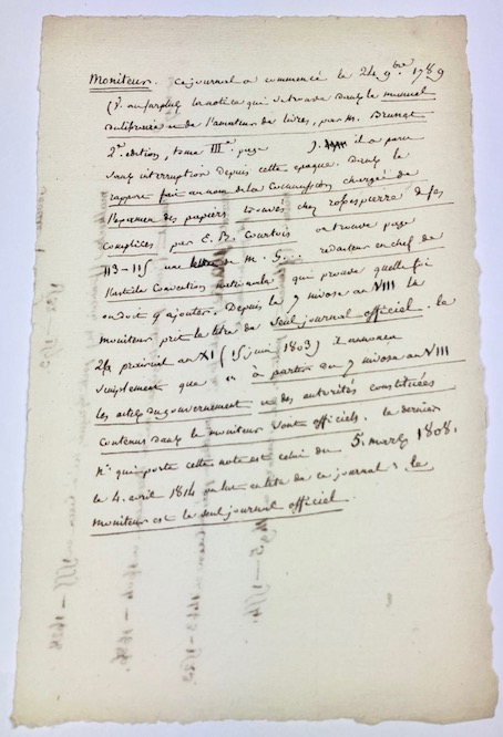 DESCHIENS (François-Joseph). Notes autographes de Deschiens pouvant servir de complément à son travail sur les journaux de la Révolution.