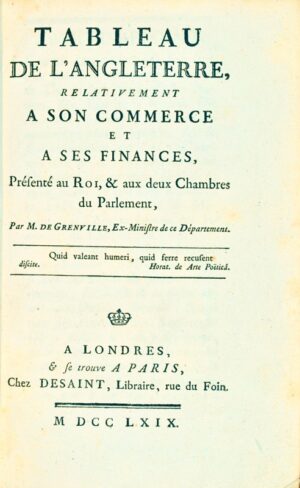 GRENVILLE (George). Tableau de l&rsquo;Angleterre - Bonnefoi Livres Anciens