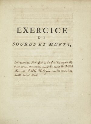 L'ÉPÉE (Charles-Michel de). Exercice de sourds et muets.