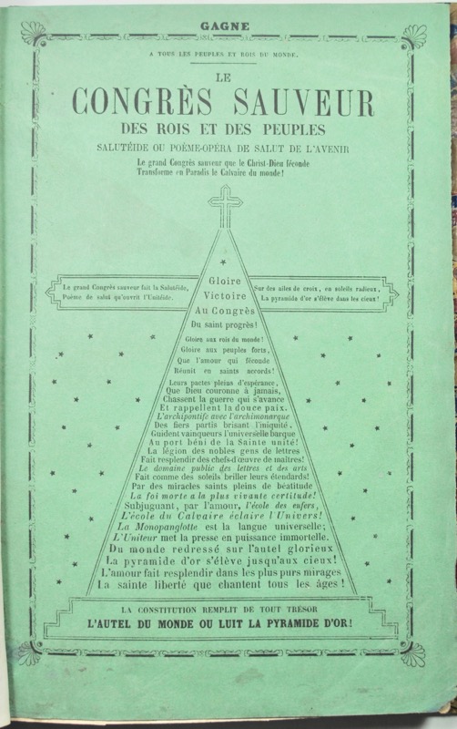 GAGNE (Paulin). Le Congrès Sauveur des peuples et des rois Salutéide ou Poème-opéra de Salut de l'Avenir, Historique, National et Universel, en vingt-quatre Chants-actes dialogués destinés au théâtre et en vers Par M. Gagne, avocat, homme de lettres.