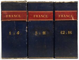 CAPITAINE (Louis). Carte de la France comprenant la détermination de toutes les municipalités. Divisée en départemens, en arrondissemens communaux, et en cantons. indiquant I°. Les sièges de tribunaux d'appel et de première instance. II° Les chef-lieux de préfectures, sous préfectures, et cantons. III° Les routes et relais de poste, avec les communications de l'intérieur. Par Ls. Capitaine. Associé et premier ingénieur de la Carte générale de la France.