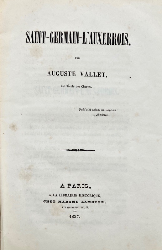 VALLET DE VIRIVILLE (Auguste). Saint-Germain-l'Auxerrois.