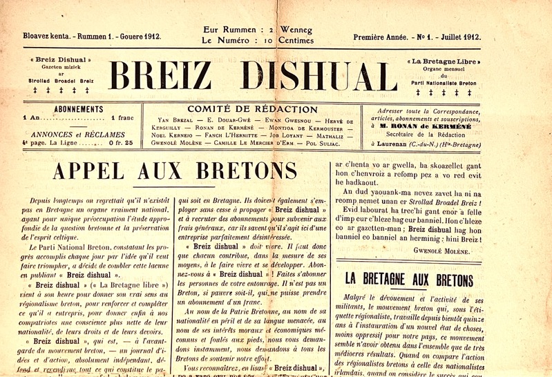 La Bretagne libre. Organe mensuel du Parti nationaliste breton. Breiz dishual... - Bonnefoi Livres Anciens