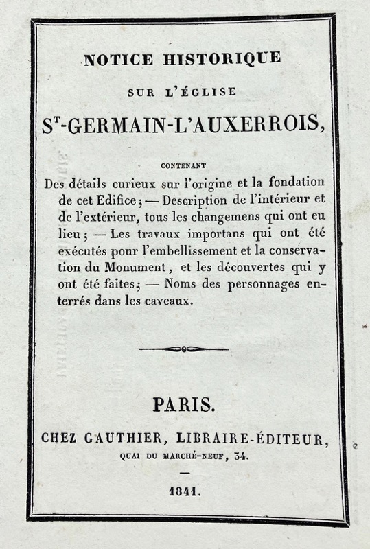 Notice historique sur l&rsquo;église St-Germain-l&rsquo;Auxerrois. - Bonnefoi Livres Anciens