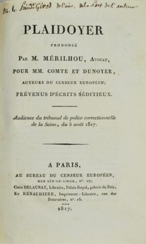 [Procès de presse]. Plaidoyer prononcé M. Mérilhou - Bonnefoi Livres Anciens