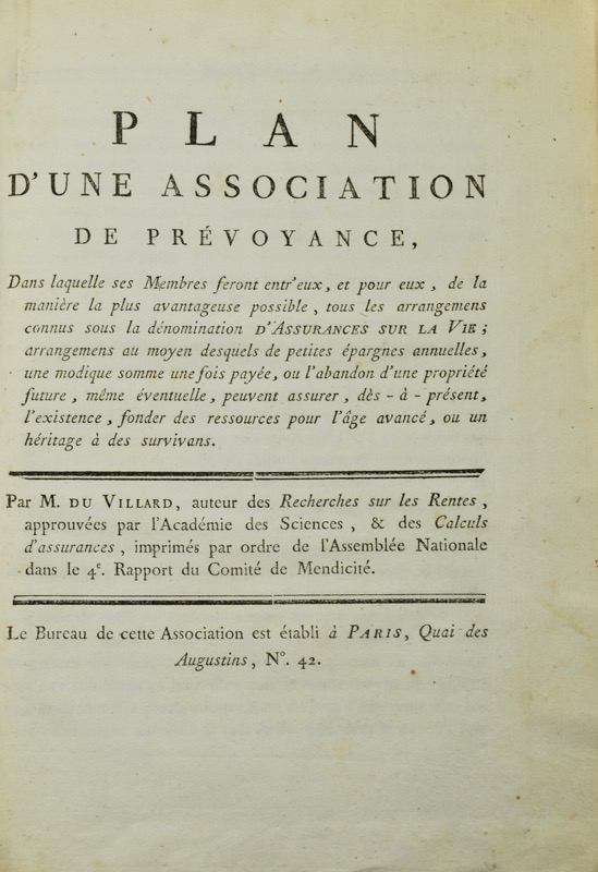 DEPARCIEUX (Antoine). Essai sur les probabilités de la durée de la vie humaine... - Bonnefoi Livres Anciens