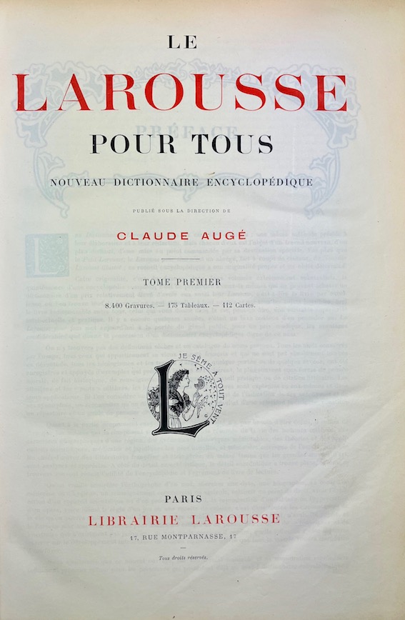 LAROUSSE (Pierre). Le Larousse pour tous. Nouveau dictionnaire encyclopédique... - Bonnefoi Livres Anciens