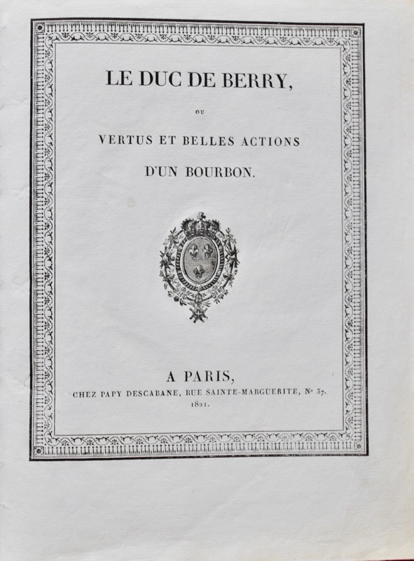 [BERRY (Charles Ferdinand de Bourbon - Bonnefoi Livres Anciens