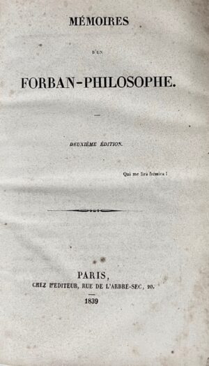 Mémoires d&rsquo;un Forban philosophe. - Bonnefoi Livres Anciens