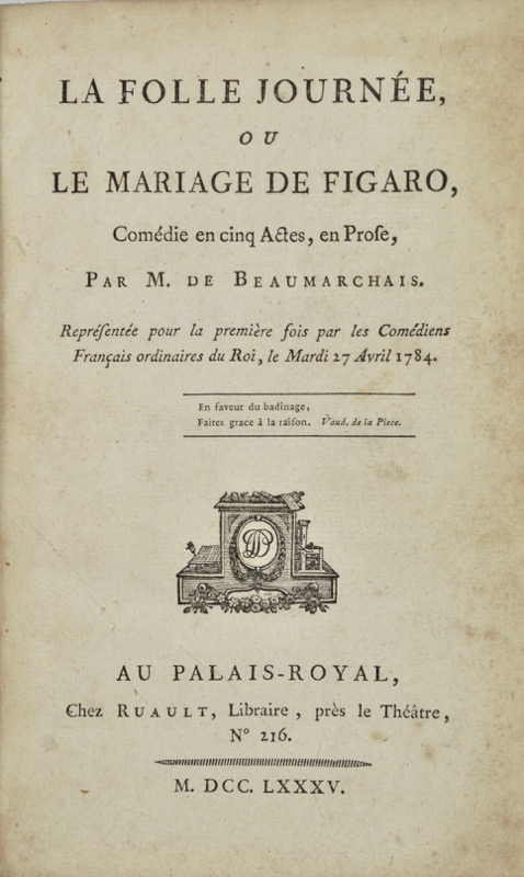 BEAUMARCHAIS (Pierre-Augustin Caron de). La Folle Journée - Bonnefoi Livres Anciens