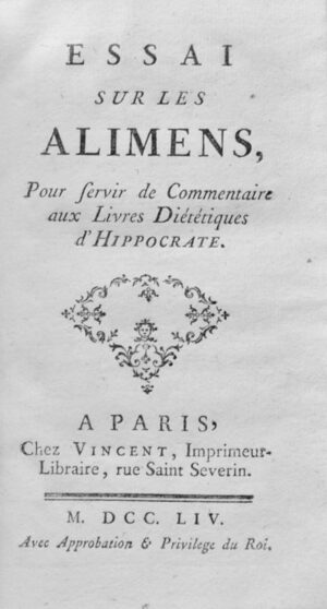 LORRY (Anne-Charles). Essai sur les Alimens - Bonnefoi Livres Anciens