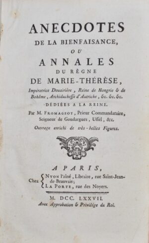 FROMAGEOT (Pierre). Anecdotes de la Bienfaisance - Bonnefoi Livres Anciens