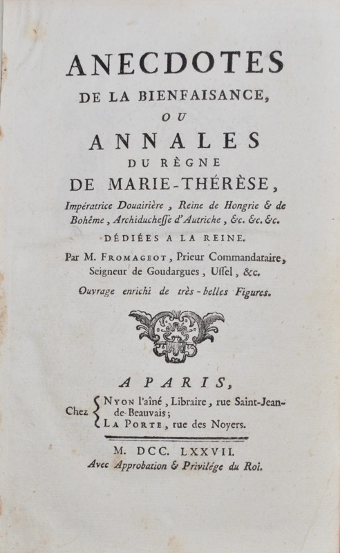 FROMAGEOT (Pierre). Anecdotes de la Bienfaisance - Bonnefoi Livres Anciens