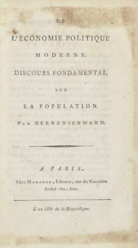 HERRENSCHWAND (Jean). De l&rsquo;Économie politique moderne. Discours... - Bonnefoi Livres Anciens