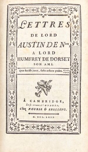 RESTIF DE LA BRETONNE (Nicolas-Edme). [La Confidence nécessaire. Lettres anglaises]. Lettres de Lord Austin de N**, à Lord Humphrey de Dorset son ami.