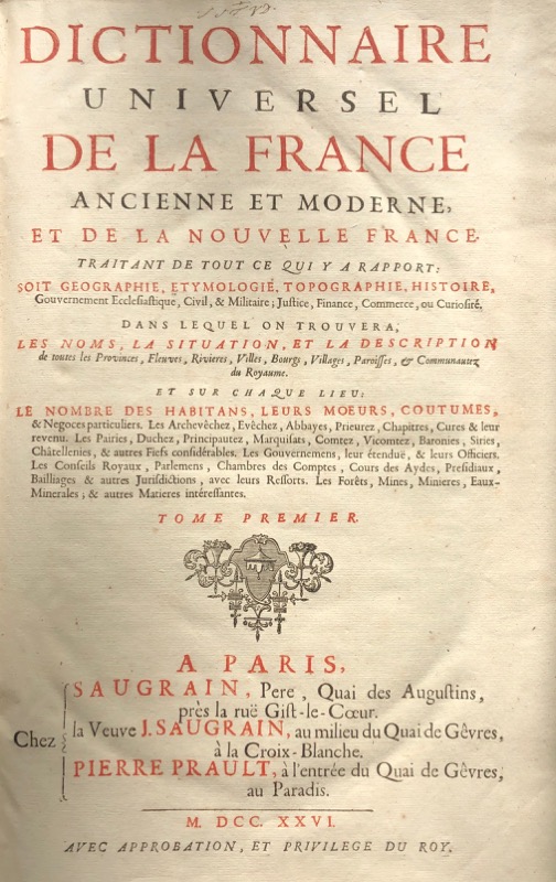 SAUGRAIN (Claude-Marin). Dictionnaire universel de la France ancienne et... - Bonnefoi Livres Anciens