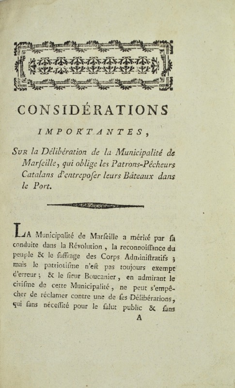 [Catalans à Marseille]. Considérations importantes sur la Délibération de la... - Bonnefoi Livres Anciens