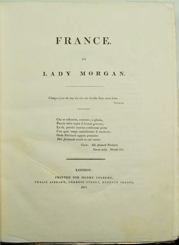 MORGAN (Sidney Owenson, Lady). France.