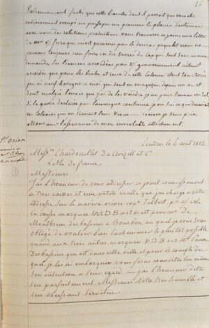 [Île Maurice - Île de la Réunion - St-Pierre de la Martinique. Registre de correspondances. Londres, Paris].