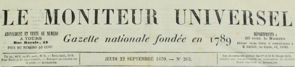 Le Moniteur Universel. Gazette Nationale fondée en 1789.