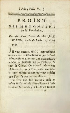 [Bordeaux]. Projet des mecontens de la révolution - Bonnefoi Livres Anciens