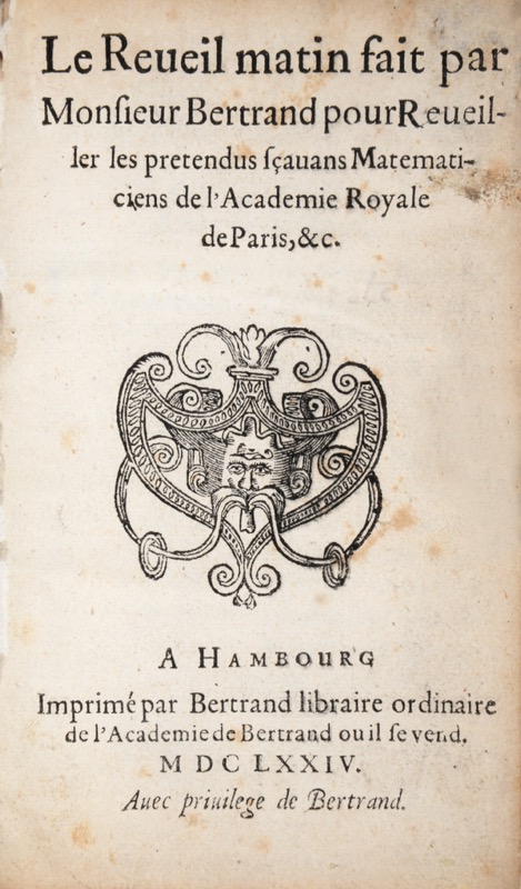 BERTRAND DE LA COSTE. Réveil matin fait par Monsieur Bertrand pour réveiller... - Bonnefoi Livres Anciens