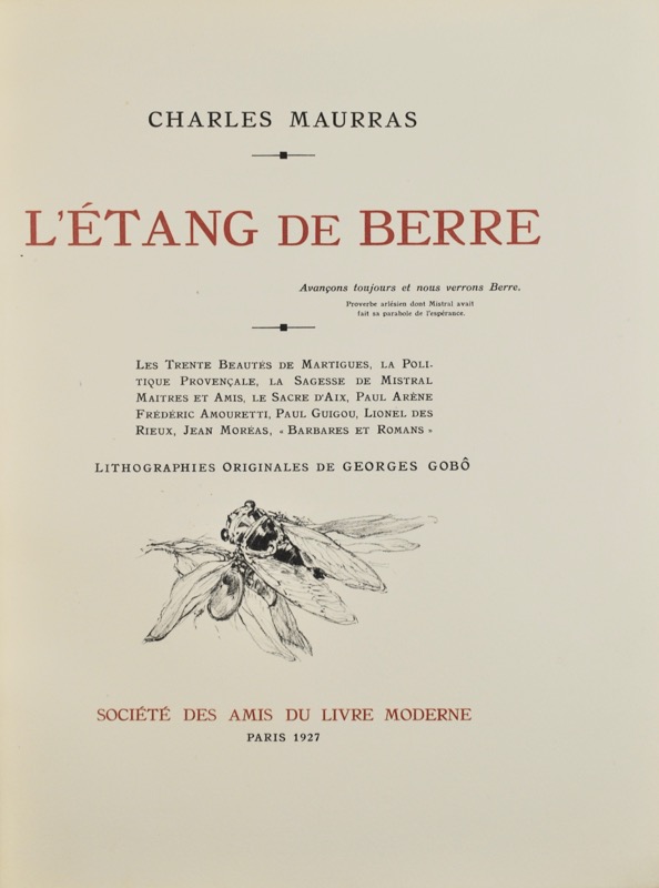 MAURRAS (Charles. L'Etang de Berre.