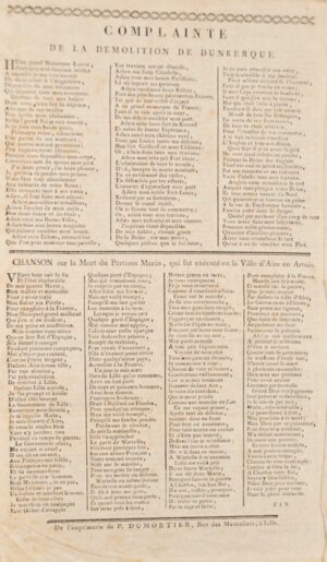 [Nord. Chansons]. Chanson ancienne, sur la destruction de la Ville de Terouane... - Bonnefoi Livres Anciens