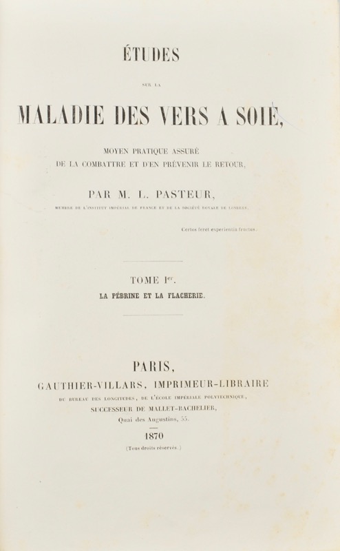 PASTEUR (Louis). Études sur la maladie des vers à soie. - Bonnefoi Livres Anciens