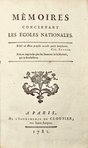 THELIS (Claude Antoine comte de). Mémoires concernant les Ecoles Nationales.