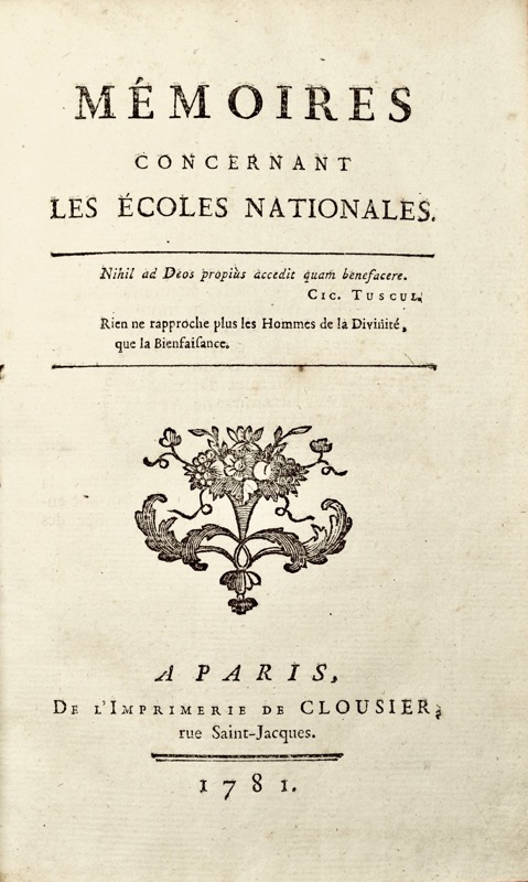 THELIS (Claude Antoine comte de). Mémoires concernant les Ecoles Nationales.