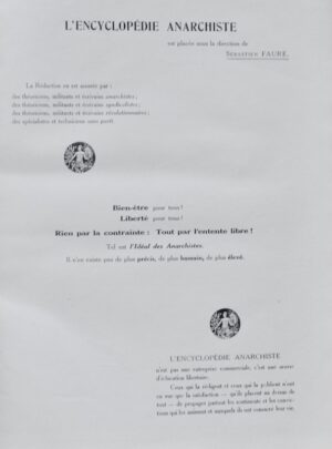 FAURE (Sébastien). Encyclopédie anarchiste. Sous la direction de Sébastien Faure.