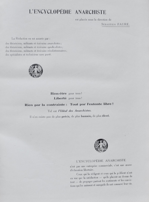 FAURE (Sébastien). Encyclopédie anarchiste. Sous la direction de Sébastien Faure.