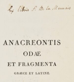 [GAIL (Jean-Baptiste)]. Anacreontis Odae et Fragmenta graece et latinae.