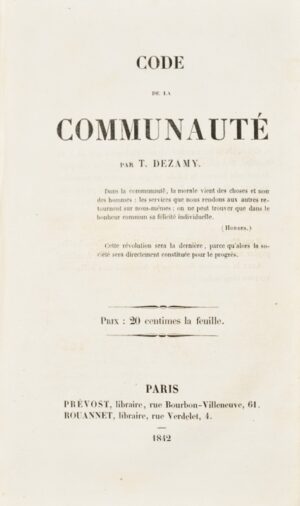 DÉZAMY (Théodore). Code de la Communauté.