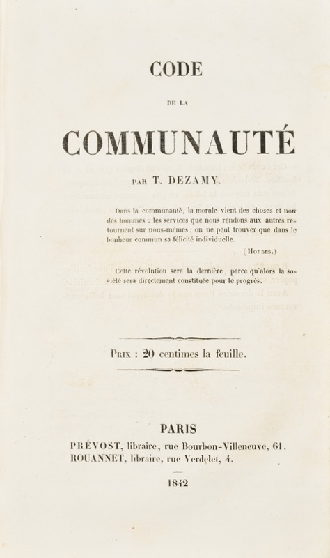 DÉZAMY (Théodore). Code de la Communauté.