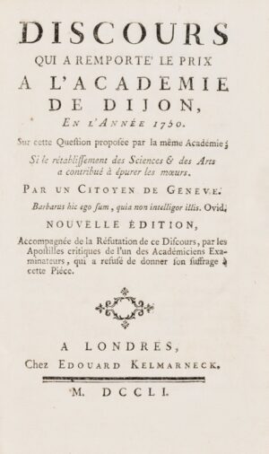 [ROUSSEAU (Jean-Jacques)]. Discours qui a remporté le prix a l&rsquo;Académie... - Bonnefoi Livres Anciens