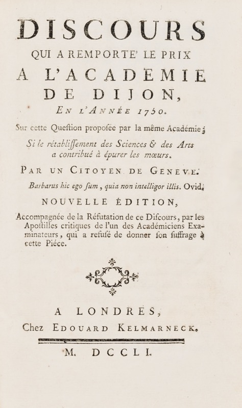 [ROUSSEAU (Jean-Jacques)]. Discours qui a remporté le prix a l&rsquo;Académie... - Bonnefoi Livres Anciens