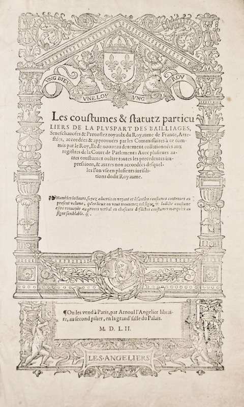 [Coutumier général. 1552]. Les Coustumes & Statutz particuliers de la... - Bonnefoi Livres Anciens