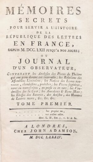 Mémoires de Bachaumont. Mémoires secrets pour servir à l&rsquo;histoire de la... - Bonnefoi Livres Anciens