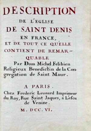FELIBIEN (dom Michel). Manuscrit intitulé « Description de l&rsquo;église de... - Bonnefoi Livres Anciens