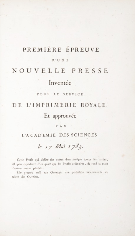 [Imprimerie Royale. Nouvelle Presse « à un coup »]. REYRAC - Bonnefoi Livres Anciens
