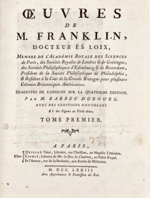 FRANKLIN (Benjamin). Oeuvres de M. Franklin - Bonnefoi Livres Anciens