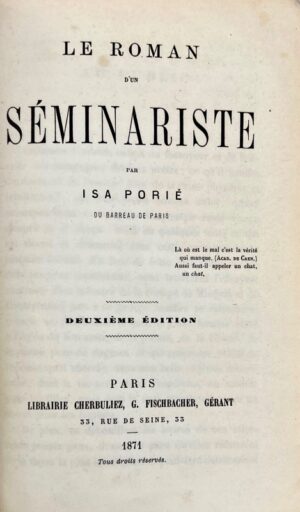 Porié (Isa). Le Roman d&rsquo;un séminariste. - Bonnefoi Livres Anciens