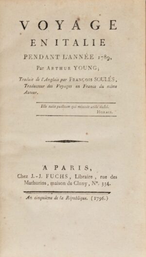 YOUNG (Arthur). Voyage en Italie pendant l&rsquo;année 1789. - Bonnefoi Livres Anciens