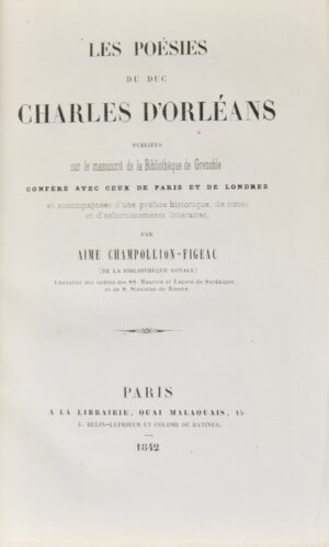 ORLEANS (Charles d&rsquo;). Les Poésies. - Bonnefoi Livres Anciens