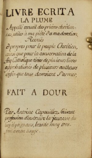 [Bréviaire manuscrit. Dour (Hainaut). 1788]. Livre écrit à la plume appelé... - Bonnefoi Livres Anciens